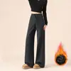 Pantalones de Forro Polar para Otoño e Invierno con Control de Abdomen para Mujer, Pantalones de Máscara Versátiles Suaves de Acetato y Lana, Pantalones Casuales Cálidos de Cintura Alta