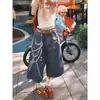 Jeans Cortos de Verano 2026 Estilo Americano Cadena 3D Estampado de Color Cintura Alta Unisex Holgados de Pierna Ancha