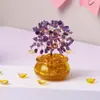 Árvore da Fortuna de Cascalho de Cristal Amarelo e Rosa Púrpura Tecida à Mão Decoração Ornamentada Mini Árvore de Cristal para Casa e Carro