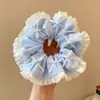 Goma para el pelo de encaje de lunares para mujer, Goma elástica para el pelo de tela de cuadros florales de alta elasticidad, Banda elástica para coleta de estilo perezoso