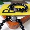 Pulsera de Obsidiana Plateada Natural para Hombres y Mujeres, Pulsera para Parejas, Joyería de Moda, Cabeza de Gato Coreano Gato