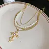 Collar con Colgante de Cruz de Perlas y Diamantes, Cadena de Clavícula Vintage, Joyería de Lujo Ligero de Gama Alta para Mujer