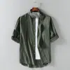 Camisa de Lino de Manga Corta de Verano para Hombre Suelta para Hombres Gordos Talla Grande Moderna Delgada de Manga Media Algodón Lino Camisa de Siete Mangas