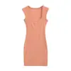 Vestido Tank Preto de Alça Fina com Decote Quadrado Feminino Verão Cintura Marcada Elegante Emagrecedor Justo Bodycon Saia Midi Justa ao Corpo