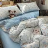Versión AB Estilo Lindo Algodón Puro Leche Polar Juego de Cama de Cuatro Piezas Un Lado Polar Un Lado Algodón Funda Nórdica Ropa de Cama Cálida Juego de Tres Piezas para Dormitorio