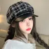 Gorra octogonal de pana con visera de cuero para mujer, otoño e invierno, estilo retro coreano británico de gorra de vendedor de periódicos, gorra de pico adelgazante para la cara de artista