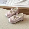 Outono 2026 Novo Sapatos de Princesa para Meninas Sapatos Rosa de Salto Alto Infantil Solado Macio Sapatos de Vestir para Meninas Sapatos de Solado Macio Únicos Tendência