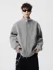Chaqueta de hombre gris con cuello mao, doble cremallera, abrigo cárdigan grueso de lana de color liso, casual suelto de otoño e invierno, moderno