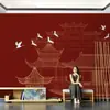 Papel pintado de techo rojo retro estilo chino fondo decorativo mural de pared tridimensional atmosférico edificio de palacio Papel pintado de palacio