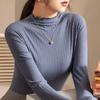 Top de Manga Larga de Punto con Cuello Alto Modal en Rebaja para Mujer con Bordes Fruncidos, Camiseta Básica de Otoño e Invierno