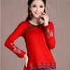 95 Algodón Otoño e Invierno Nuevo Estilo Étnico Ropa de Mujer Mangas Farol Bordadas Top Estilo Chino Camiseta Básica de Manga Larga t Shihai
