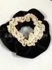 Elástico de Cabelo Scrunchie Listrado com Renda Estilo Coreano para Mulheres, Acessório de Cabelo Suave e Elegante, Elástico de Cabelo Scrunchie Estilo Coreano