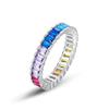 Anillo de Plata 925 con Circonia Arcoíris para Mujer, Venta Caliente de Comercio Exterior Transfronterizo, Anillo Multicolor de Diamante Cuadrado Súper Brillante, Estilo Hip-Hop Ins Europeo y Americano