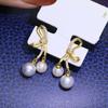 Accesorios de perlas para bricolaje, pendientes de niña dulce de plata esterlina S925, soporte vacío, pendientes de doble cuenta, soporte de plata semiacabado