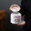 Tetera de cerámica grande con paisaje a prueba de humedad pintada a mano tanque de almacenamiento sellado general tamaño pequeño tarro de porcelana blanca té verde Pu'er