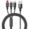 Mini línea de carga de nailon trenzada de uno a tres cables de datos, línea de datos universal multicabezal, línea de carga rápida tres en uno al por mayor
