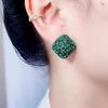 Brinco Elegante Retro de Diamante e Strass Verde Escuro Fivela de Orelha Nicho Luxo Leve Brincos Nostálgicos para Mulheres