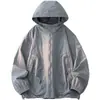 Roupas de Proteção Solar Masculinas de Verão Absorventes de Suor Secagem Rápida Moda Casual Masculina Cor Sólida Gola Alta Solta Proteção Solar com Capuz Tendência