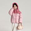 Pudding Haru Inverno Novo Jaqueta de Penas para Meninas 2024 Inverno Novo Jaqueta de Penas Grossa com Capuz Color Block Infantil