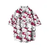 Camisa de Manga Corta de Hello Kitty Ropa de Verano a la Moda Cuello Solapa Más Suelta Camisa con Estampado Digital 3D