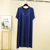 Vestido de Modal con Algodón de Cuello en V para Mujer Verano Talla Grande Adelgazante Delgado de Manga Corta Ropa de Casa Camisón Vestido Largo de Gran Oscilación Vestido Largo
