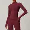 Ropa de Yoga con Cremallera y Cuello Cruzado Europeo y Americano Chaqueta para Mujer Cortavientos Ajustada Cálida Top Chaqueta Deportiva para Correr 7755