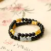 Pulseira de Obsidiana Natural Pulseira de Olho de Tigre Dourado Camada Dupla Empilhável Unissex Moda Casal Contas da Sorte Água-Marinha