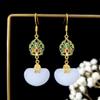 Pendientes elegantes de esmalte de color con cerradura antigua Changming, chapados en oro, imitación de jade Hetian, Hanfu, cheongsam, joyería para las orejas de las niñas.