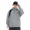 Sudadera con Capucha y Media Cremallera Estilo Americano para Hombre y Mujer 2025 Nueva Ropa de Pareja Estilo Japonés Chaqueta Casual Azul Marino Gris Albaricoque