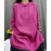 Camisa de Algodón y Lino Bordada Estilo Chino Nuevo de Cuello Alto con Botones, Holgada, Versátil, de Longitud Media y Manga Larga, Otoño 2026 Vintage