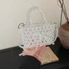 Bolsa de Mão Nova 2025 Feita à Mão com Contas para Mulheres Transparente Metálica Design de Nicho Bolsa Transversal Estilo Ins Bolsa de Festa
