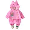 Conjunto Longo de Desenho Animado para Meninas, Moletom com Capuz Esportivo Estilo Coreano para Crianças e Bebês, Conjunto de Duas Peças Fashion e Fofo