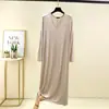 Vestido Modal de Manga Larga con Cuello en V para Mujer, Bata Holgada Talla Grande, Vestido Camiseta, Distribución Transfronteriza