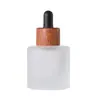 Botella de Aceite Esencial de Vidrio con Tapa de Madera de Bambú Estilo Nuevo 30ml Fondo Grueso Transparente Esmerilado Botella Gotero Color Té Verde Botella de Esencia a Prueba de Luz