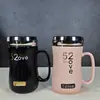 Taza de Cerámica con Tapa Cuchara Taza de Agua de Dibujos Animados Taza para el Hogar Taza de Pareja Hombre y Mujer Taza para Té de Oficina Regalo para Niña