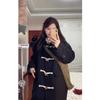 Abrigo de Lana Negro con Botones de Cuerno para Mujer, Otoño e Invierno 2026 Nuevo Estilo Hepburn Coreano Elegante Grueso Abrigo de Lana