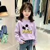 Estilo Nuevo Primavera y Otoño Talla Mediana y Grande Niños Bebé Elegante Estampado de Dibujos Animados Top 100% Algodón Puro Camiseta de Manga Larga Cuello Redondo para Niñas