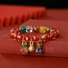 Pulsera de Cristal para Ceniza de Incienso con Lámina Dorada Multicolor y Bestia Dorada Tragadora para Mujer, Pulsera de Estilo Nacional Chino, Joyería de Año Nuevo del Dios de la Riqueza de Cinco Caminos