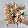 11 Flor Artificial Rosa Bud Bingxin alta calidad Hidratante Visual Decoración del Hogar Mesa de Comedor Flor Rosa Boda