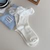 Calcetines finos de algodón con lazo bordado para mujer, calcetín coreano blanco y azul, para primavera y verano