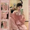 Novo Pijama Doce Casual de Verão para Mulheres, Renda Delicada Soltinha, Conjunto de Duas Peças de Roupa de Casa Xadrez Fashion e Fofo