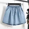 Foto Real de Shorts Jeans Retos Emagrecedores de Seda Gelada para Mulheres Plus Size, Shorts Jeans Largos Finos de Cintura Alta para o Verão, Tencel