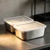 Caja crujiente de acero inoxidable con tapa Caja de almacenamiento Caja para comidas Crudo Marinado Caja sellada Caja de almacenamiento para refrigerador Caja para frutas para el almuerzo Empaque