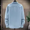 Camisas de Mezclilla de Color Puro Estilo Japonés Ultradelgadas de Manga Larga para Hombres y Mujeres en Moda de Primavera y Otoño, Camisas y Chaquetas Casuales Sueltas Simples