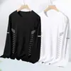 Camiseta casual masculina versátil de cor sólida para o outono 2026, gola redonda solta, manga longa, top moderno