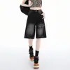 Shorts Jeans Feminino Vintage Rasgado de Perna Larga, Novo Estilo Verão 2026, Calça Reta Casual Solta Emagrecedora Linha A