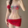 Mosricci Bikini Estampado Étnico Vermelho Branco Desejo Puro Maiô Cortado Top Tubo para Peito Pequeno Feminino Saia Coberta