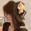Accesorio para el cabello de pinza de tiburón marrón, de bajo volumen, esponjoso, para peinado semi-recogido, pinza grande de oso para el cabello, pinza de garra con orejas de gato y borla elegante para mujer