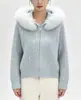 Suéter con Capucha y Cuello Grande de Piel Estilo Coreano Otoño/Invierno para Mujer Cardigan de Punto Trenzado con Cremallera Sudadera con Capucha de Temperamento Holgada Adelgazante