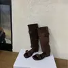 Botas Retro de Caña Alta Apiladas para Mujer 2026 Nuevo Estilo de Verano Hasta la Rodilla Hebilla Metálica Tacón Oculto Sandalias Versátiles Botas Largas